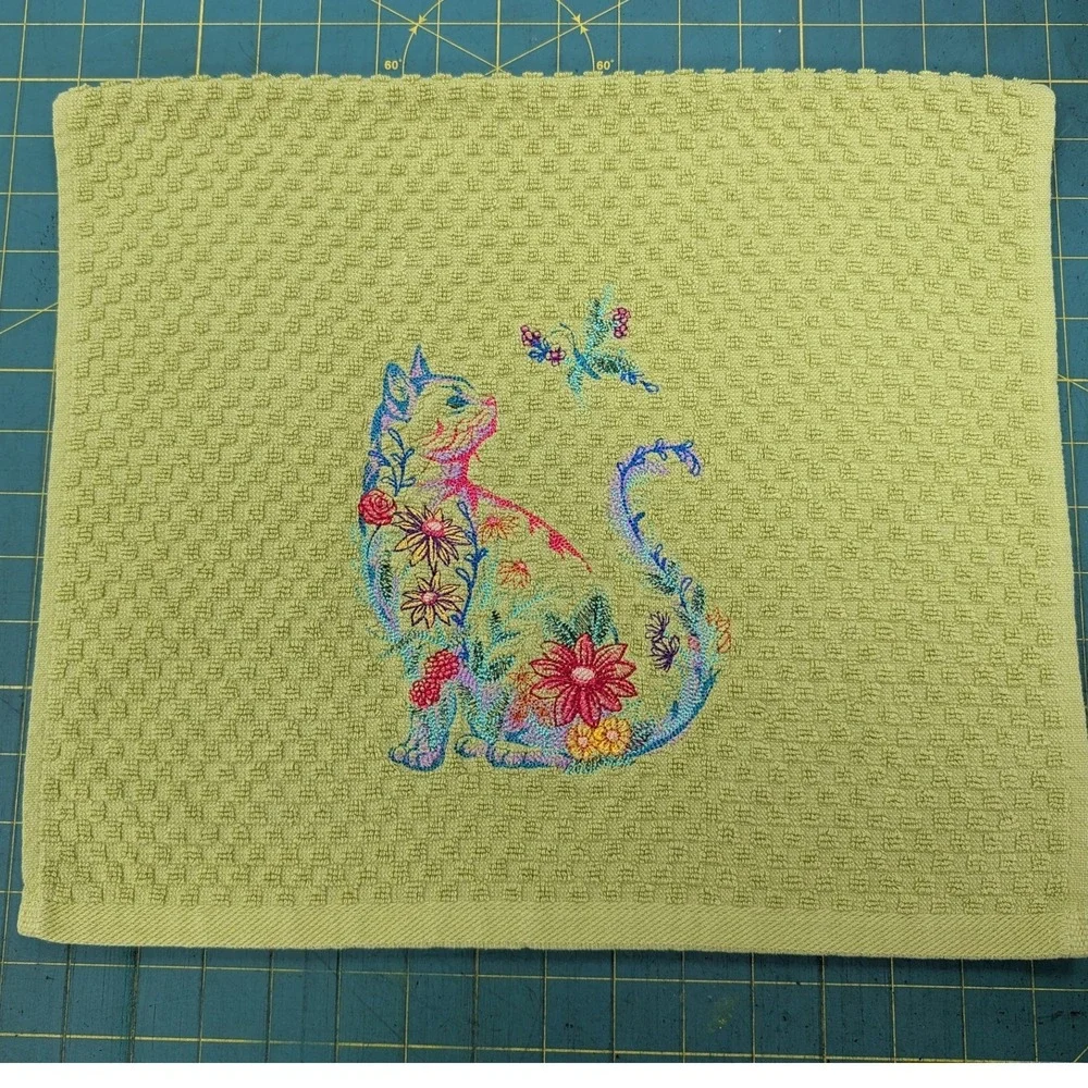 Flower Power Cat Kitchen Bath Bar Hand Towel